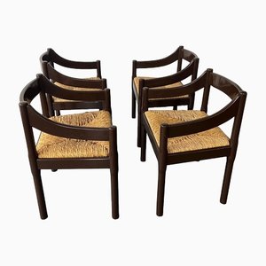 Brown Glossy Carimate Dining Chairs by Vico Magistretti, Set of 4