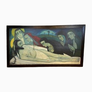 Adrianus Marie van der Plas, Religious Scene, 20th Century, Large Oil on Canvas, Framed