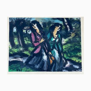 Frans Masereel, Mujeres con jarra, siglo XX, acuarela, enmarcado