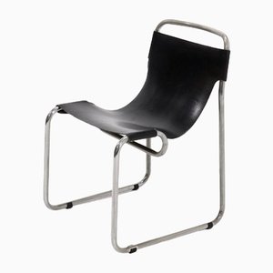 Tubular Side Chair in Saddle Leather and Nickel, 1950s