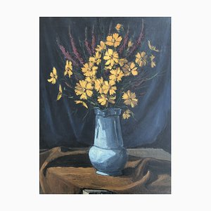 Marius Chambaz, Yellow Flower Bouquet, 1960s, Oil on Canvas