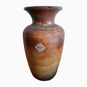 Deutsche Keramik Vase mit Brauner Glasur und Ornamental Label von Scheurich, 1970er