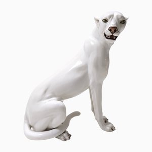 Large White Ceramic Panther attributed to Giovanni Ronzani, Italy, 1960s