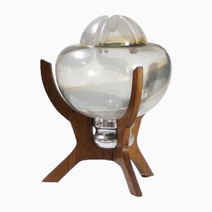 Lampada da tavolo vintage in vetro di Murano con base scultorea in legno, anni '60