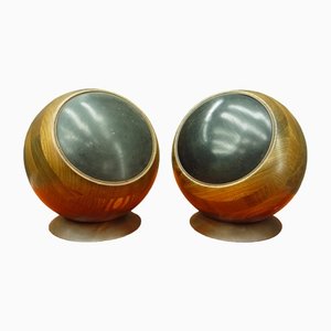 Space Age Wood Sphere Speakers, 1970s, Set of 2