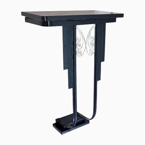 Art Deco French Wrought Iron Console Table Lacquered and Silver Plated, 1930s