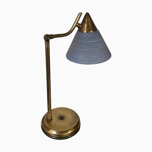 Blue Glass Shade Brass Table Lamp, 1950s