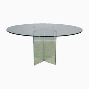 Runder Tisch aus gehärtetem Glas, 1980er