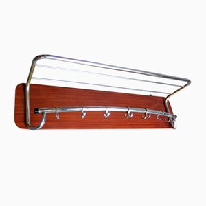Chromed Metal Coat Rack with Wooden Board, 1950s
