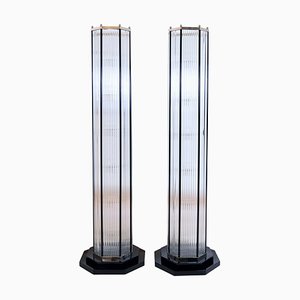 Art Deco Octagonal Floor Lamps with Glass Rods and Stepped Black Base, 2022, Set of 2