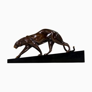 Maurice Prost, Große Art Deco Panther Skulptur, 1920er, Bronze auf Marmor