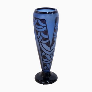 Art Deco Blue Water Vase with Pattern by Schneider, French, 1920s
