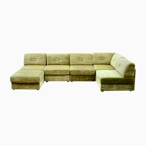 Vintage Green Olive Modular Sofa, 1970s, Set of 6