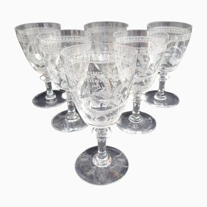 Copas de vino de cristal de Val Saint Lambert, década de 1900. Juego de 6
