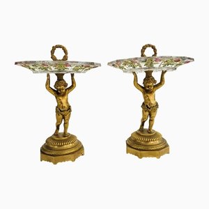 Vergoldete Bronze Erhöhungen und Sterben Kristall und Bunt, Österreich, 1800er, 2er Set