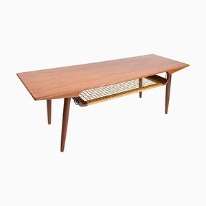 Coffee Table in Teak with Paper Cord Shelf, Denmark, 1960s