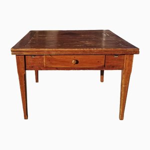 Antique Square Table in Wood with Drawer, Italy, 1800s