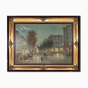 Unknown, Night in Paris, Oil on Canvas, Mid-20th Century, Framed