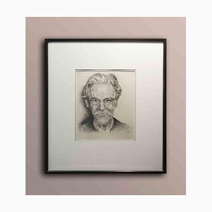 Michael Burgess, Portrait d'Albert Schweitzer, Dessin au Graphite, 1977