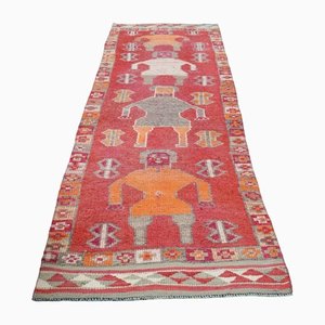 Vintage Turkish Pink Wool Oushak Runner Rug, 1960s