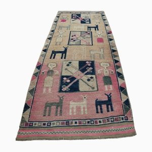 Vintage Turkish Wool Motif Oushak Runner Rug, 1960s