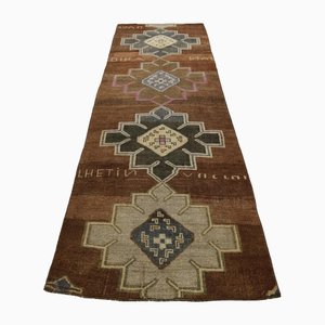 Tapis de Couloir Oushak Vintage en Laine Marron, Turquie, 1960s