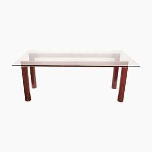 Modern Bourdeaux Steel Dining Table with Glass Top, Italy, 1980s