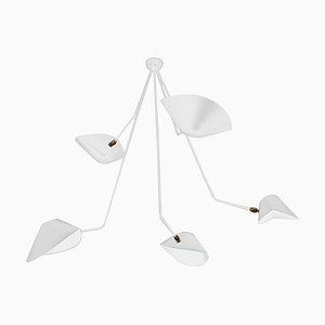 Modern White Five Curved Fixed Arms Spider Ceiling Lamp by Serge Mouille