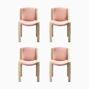 300 Chair in Wood and Kvadrat Fabric by Joe Colombo for Karakter, Set of 4