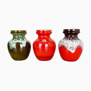Fat Lava Op Art Multi-Color Pottery Vases from Bay Ceramics, Germany, 1970s, Set of 3