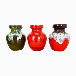 Vases Fat Lava Op Art en Poterie Multicolore de Bay Ceramics, Allemagne, 1970s, Set de 3