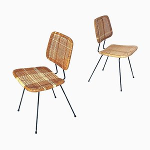 Mid-Century Modern Italian Metal and Wicker Chairs, 1960s, Set of 2