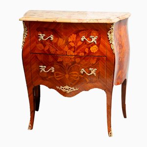 French Napoleon III Commode in Polychrome Woods with Marble Top