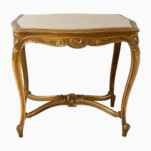 Table Basse Napoléon III Antique en Bois Doré et Sculpté, France