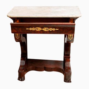 Antique French Empire Console in Mahogany with Marble Top, 1800s