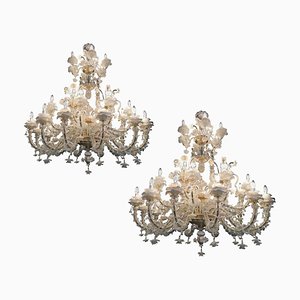 Rezzonico Chandeliers Glass with Gold Inclusions, Murano, 1980s, Set of 2