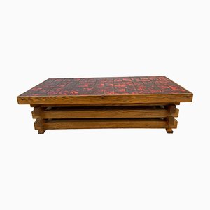 Brutalist Coffee Table with Red Glazed Tiles, 1970s