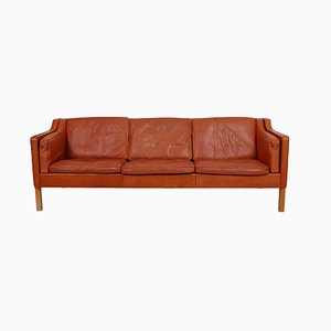 2213 Three Seater Sofa in Patinated Cognac Leather by Børge Mogensen for Fredericia