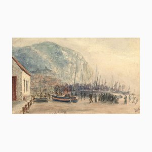 E. Venis, Net Shops, East Cliff, Hastings, fine XIX secolo, acquerello