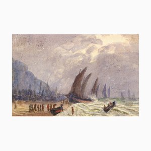 E. Venis, Fishing Luggers, Stade Beach, Hastings, Late 19th Century, Watercolour