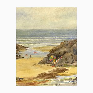 Kenneth E. Wootton, Bagnanti a Woolacombe Beach, Devon, 1938, acquerello