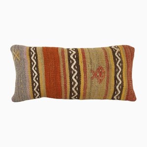 Vintage Handwoven Striped Pattern Lumbar Kilim Cushion Cover, 2010s
