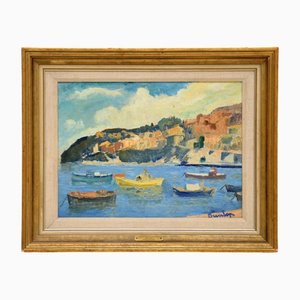 Ronald Ossory Dunlop RA, Harbour Scene, años 60, óleo, enmarcado