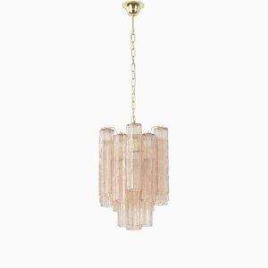 Made in Italy Suspension Lamp Rosa Murano Glass Tronchi, Ceiling Chandelier Diameter 36 Cm, 1990s