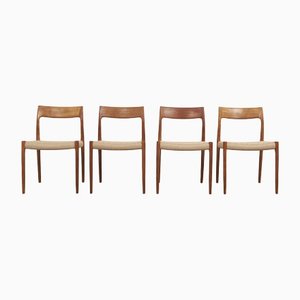 Teak Model 77 Chair with Papercord by Niels Otto Møller from J.L. Møllers, Denmark, 1950s, Set of 4