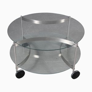 Mesa de centro redonda de vidrio y acero cepillado de Okamura & Marquardsen para O&M Design
