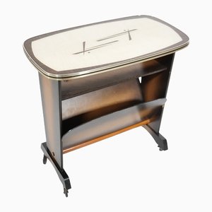 Gold Rim Rollable Kidney Table with Newspaper Stand, 1950s