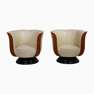 Vintage Art Deco Leather Club Chairs, 1980s, Set of 2