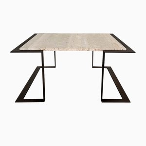 Mid-Century Italian Coffee Table in Travertine and Marble with Metal Base, 1970