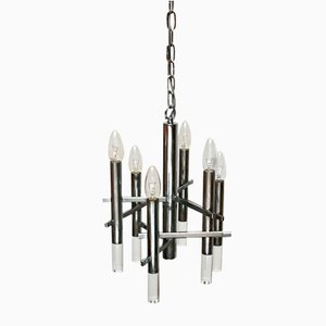 Lampadario Space Age Mid-Century in metallo cromato e arcyl di Gaetano Sciolari, Italia, anni '60